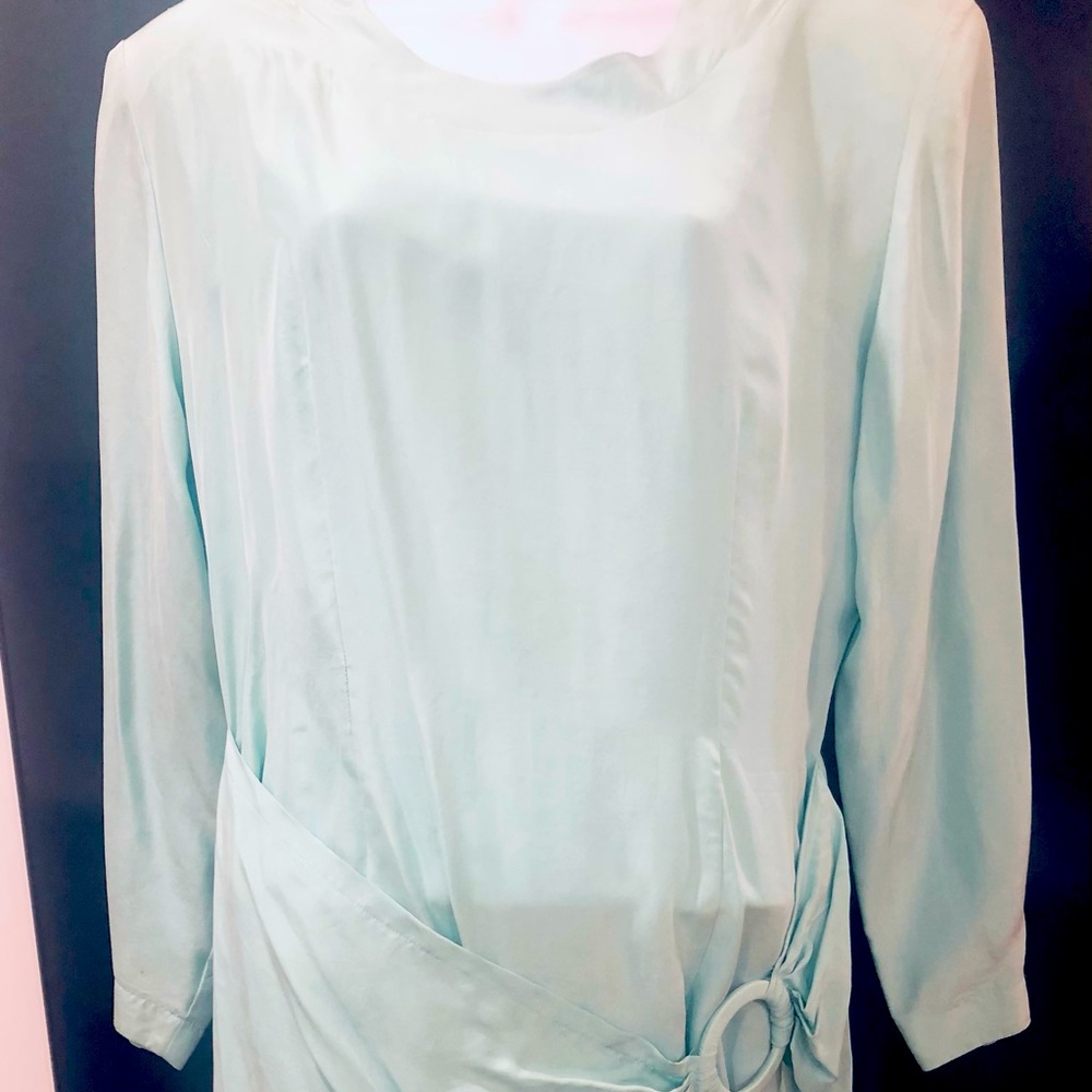 New VTG Sarah Taylor Collection Sea Foam Green Silk Mock Sarong Dress SZ 12